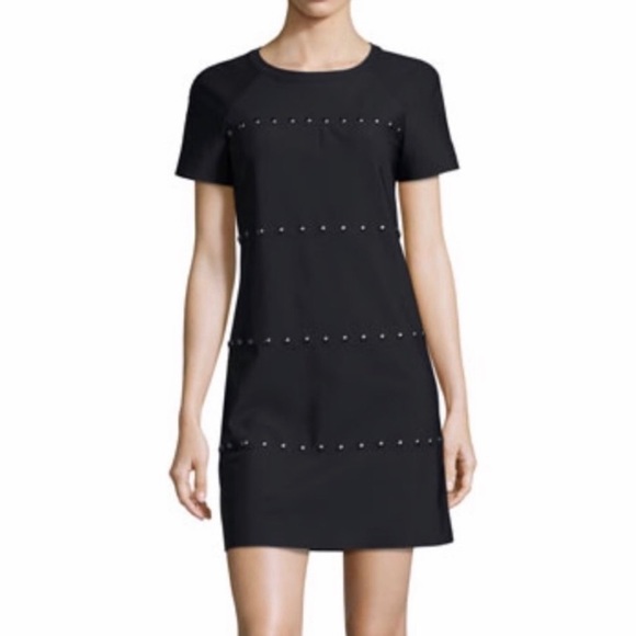 TORY BURCH - Waterbury Short-Sleeve Crew Neck Studded Black Mini Dress - Picture 1 of 4